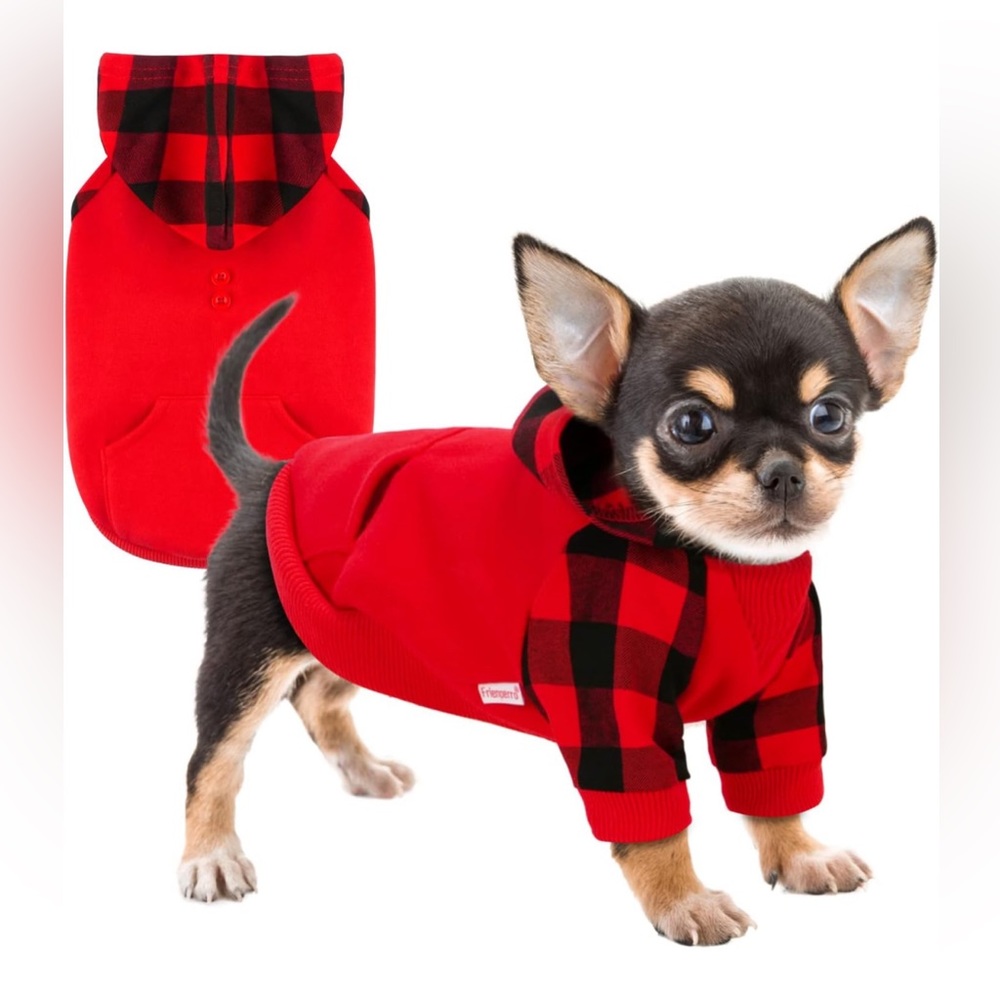 Frienperro Dog Hoodie. Red Buffalo Plaid